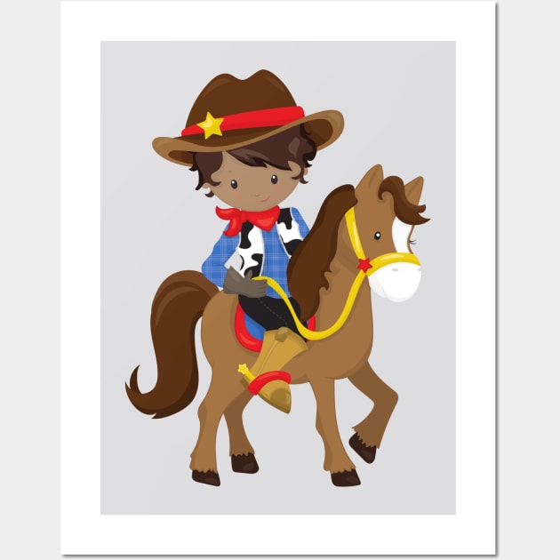 African American Boy, Cowboy, Sheriff, Horse Wall Art by Jelena Dunčević